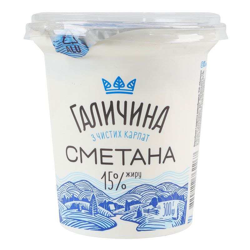 Сметана Галичина 15% стакан 300г